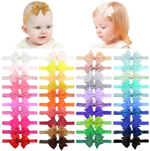 40pcs Baby Girls Hair Bows Headbands Grosgrain Ribbon Hair Band Accessories for Infants Newborn Toddler (4In)