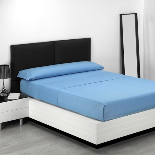 Sábanas 90x190 - Juego de Sábanas 3 Piezas - 100% Microfibra Suave y Transpirable - Sábana Bajera Ajustable, Encimera y Funda Almohada - Ropa de Cama Lisa y Elegante (Cielo)