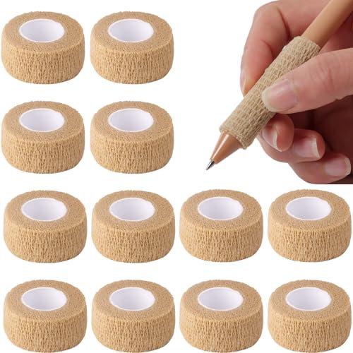 12 Stück Fingerpflaster,Selbstklebender Verband,Fingerverband,Fingerpflaster Selbsthaftend,Elastisches Selbstklebendes Fingerband,Hautfarben,2,5cm X 4,5m Breit,Fur Erste Hilfe Sport (Hautfarbe)