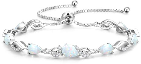 FANCIME October Birthstone Teardrop Opal Tennis Bracelet for Women, Sterling Silver 9x7mm main Gemstone Bolo Adjustable Chain Bracelet Fine Jewelry Birthday Gifts for Women Mom Wife Her