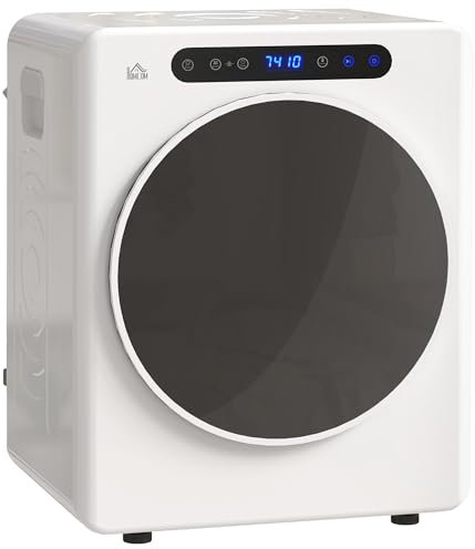 HOMCOM Sèche linge à évacuation compact, sèche-linge électrique 1000 W 3 Kg avec 6 modes de séchage, cuve en acier inoxydable, charge frontale, minuterie, pour appartement, maison, camping-cars, blanc