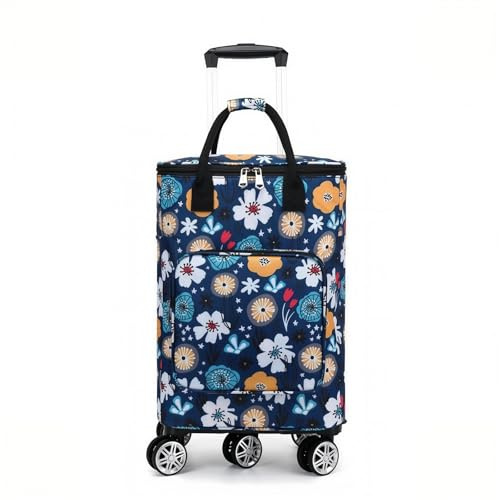 Falytemow Collapsible Utility Cart Foldable Reusable Shopping Trolley | Water-Repellent Oxford Fabric Folding Cart with Wheels and Telescoping Handle for Market or Grocery Runs (Yellow Flower, M)