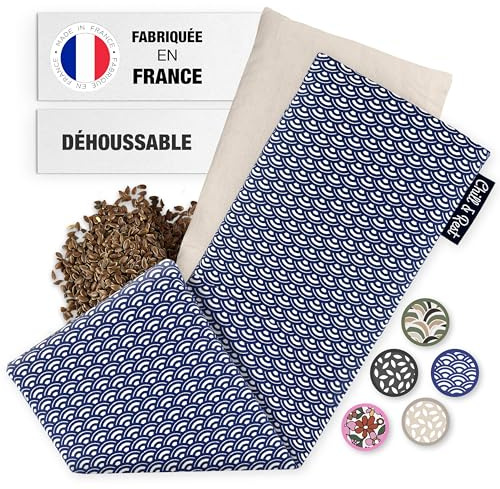 Chill&Rest - Bouillotte longue micro onde déhoussable - Fabriquée en France - Coussin chauffant dos - Graines de lin - Masque migraine - Bouillotte ventre - Collier cervical - Bleu - La Segaiha