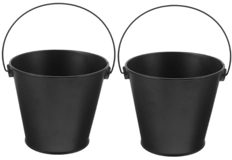 BAZEITFLOW 2 Piezas Cubo Recogedor de Grasa de Metal para Barbacoa Cubo de Aceite BBQ Resistente y para Parrillas al Aire Diseño con Asa y Superficie Texturizada Color Negro