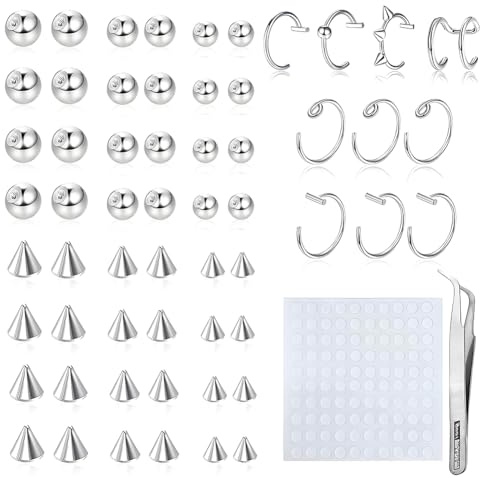 JhavexToy 157 Pezzi Set di Piercing Finti in Acciaio Inossidabile Anelli per Naso Piercing Labbro Septum Anello a C Adesivi Senza Perforazione Unisex Ideale per Stili Vari e Applicazione Facile