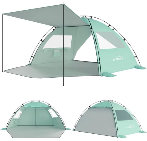 Elegear Tenda da spiaggia per 6-8 persone, tenda da campeggio, protezione UV UPF 50+ baldacchino portatile con borsa da trasporto, rifugio da spiaggia familiare per spiaggiare, parco, campeggio, pesca