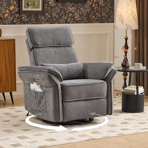 LEADZM Fauteuil Relax électrique,Fauteuil d'allaitement Rotation de 300°, Inclinaison électrique, équipé d'1 Port USB, d'1 Port de Charge Type-C (Gris foncé)