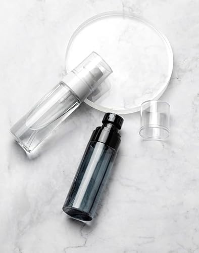 2 små sprayflaskor och 2 trattar, 100 ml fin dimdesign, bärbar resestil, dagliga doseringsverktyg, reseförvaring.