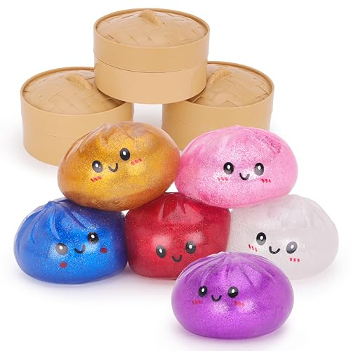 Toyland® Giocattolo sensoriale antistress a forma di raviolo bao lucido e misterioso con scatola di plastica per la cottura a vapore - Giocattolo antistress per bambini - 1 scelto a caso - Età 3+