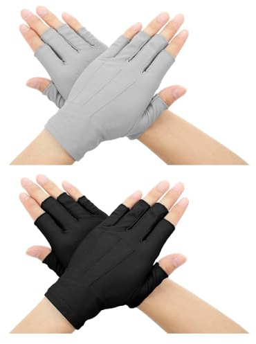 2 Pairs Fingerless UV Protection Gloves, Cycling Summer Gloves for Driving, Hiking, Cycling, Anti-Slip Fingerless Glove for Touchscreen, Lightweight and Breathable Glove for Sports and Outdoors