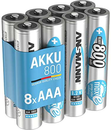 ANSMANN Akku Micro AAA 800 mAh 1,2V NI-MH, 8 Stück, wiederaufladbar, ideal für Spielekonsolen, Wireless Maus, Taschenlampen