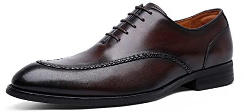 DESAI Scarpe Eleganti Basse Oxford Uomo Stringate Pelle, Rosso, 43 EU