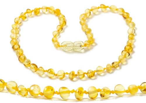 Halsband av baltisk bärnsten - 28cm - Lemon - knutet mellan pärlor