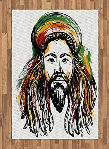 ABAKUHAUS Rasta Teppich, Rasta Mann-Skizze-Porträt, Deko-Teppich Digitaldruck, Färben mit langfristigen Halt, 120 x 180 cm, Mehrfarbig