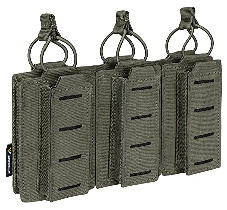 IDOGEAR Dreifach Mag-Taschen Känguru Magazin Tasche für 5.56mm Gewehrmagazine & 9mm Pistolenmagazine Universal MOLLE Tactical Magazinbeutel Elastisch Verstellbar(Ranger Green)