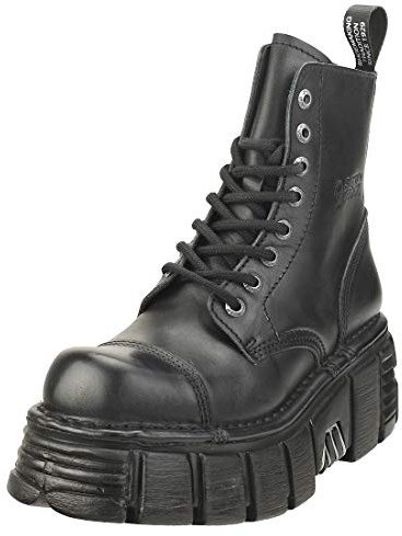 New Rock Botas Piel Militar Hombre Negro Original Plataforma Black Boots M.NEWMILI083-S39