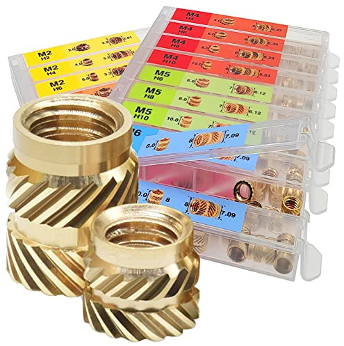 EEEEE M2 M2.5 M3 M4 M5 M6 (350pcs) Metric Threaded Inserts for Plastic Heat Set Insert Knurled Nut Insert Threaded Brass Insert Assortment Kit for 3D Printing Injection Molding Press Thread Nuts