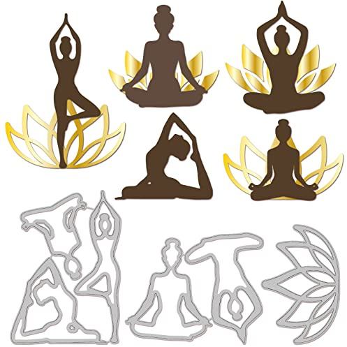 BENECREAT 3 plantillas de corte con temática de yoga, plantillas de corte en relieve de metal de loto, herramientas de grabado en relieve para tarjetas, bricolaje, álbum decorativo, 0.8 mm de grosor