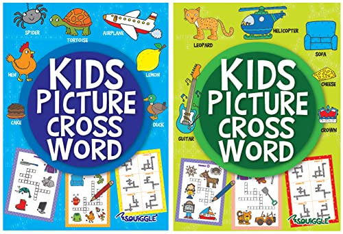 Set of 2 Picture Crossword Books for Kids Activity Cross Words for Ages 3 Years+