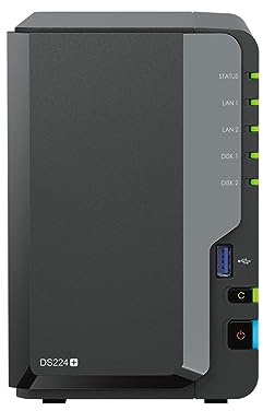 Synology DS224 2-bay-diskstation NAS (Intel Celeron J4125 4-kärnig 2.0 GHz 2 GB DDR4 RAM 2 x RJ-45 1 GbE LAN-port) 6 TB paket med 2 x 3 TB WD Red Plus HDDs (WD30EFZX - 68AWUN0)