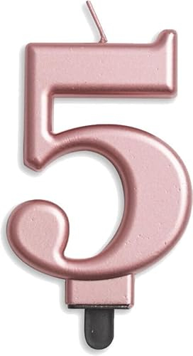 Carpeta Bougie chiffre de 0 à 9 en or rose avec pied enfichable | env. 10 cm x 5,5 cm | Bougie d'anniversaire en or rose - Bougie décorative en forme de chiffre - Couleur : or rose - Taille : chiffre