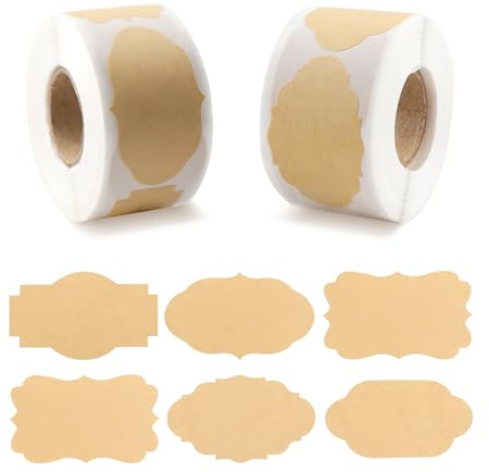 600 Pièces Etiquette Cadeau, 3cm x 5cm Etiketten Selbstklebend, Etiquette Cadeau Noel Autocollante pour Cosmétiques, Décorations Faites à La Main, Bouteilles et Pots, Artisanat(marron-5)