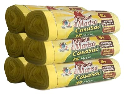 CSC – Bolsas de basura de 40 l con asas, 90 unidades, bolsas de basura de 55 x 65 cm para cubo de basura bajo fregadero, bolsas de basura para recogida selectiva interior, antigoteo y antiagujeros – 6