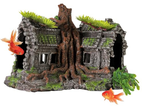 fazhongfa Fish Tank Decorations Betta Temple Ruins Hide Cave Decor Aquarium Ornament Small and Medium Fish Accessories Resin Ornament for Spider Leopard Gecko Reptile Cave