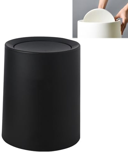 8L Mülleimer Bad,Badezimmer Mülleimer,Mülleimer Küche,Gerundet Mülleimer Mit Deckel,Kunststoff Kosmetikmülleimer Schwingdeckel für Bad,Küchen,Büro,Wohnzimmer,Schlafzimmer,WC(Mülleimer Schwarz)