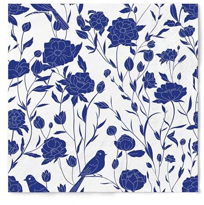 JoyfulArtink Lot de 20 serviettes en papier design - 3 plis - Jetables et décoratives, pour déjeuner, cocktail - Harmonie bleue et blanche (33 x 33 cm, format déjeuner)