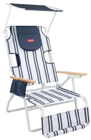 Flamingueo Tumbona Plegable, Agujero Acolchado Cabeza y Brazos, Reclinable 5 Posiciones, Parasol Ajustable UPF 50+, Asas Mochila Fácil Transporte, Reposapiés y Reposabrazos, 50 x 69 x 105 cm