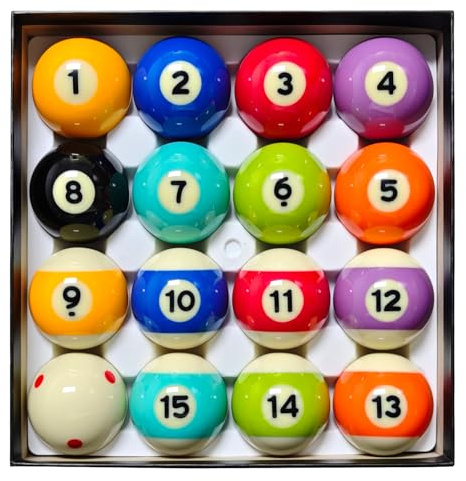 MoyanSuper Pool Balls Set – 2-1/4 Regulation Billiard Balls, 16 Resin Ball Set for Pool Tables, Complete Standard Replacement