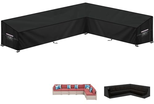 LAMUNI Funda Muebles Exterior en Forma de L, Funda Sofá de Esquina, Cubierta Sofa Exterior Impermeable, Funda de Sofá de Jardin, Cubierta de Muebles Jardin en L Funda para Sofa, 340x270x100x80/60cm
