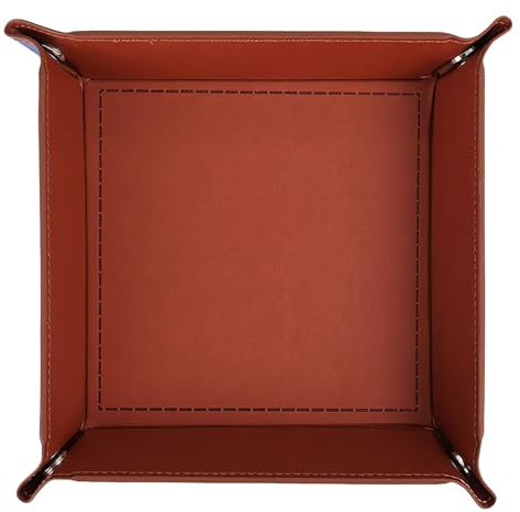 Bandeja Organizadora de Cuero Plegable 22x22 cm - Multiusos Portátil para Llaves, Dados, Monedas y Joyas, Ideal para Hogar y Viajes (Color Marrón)
