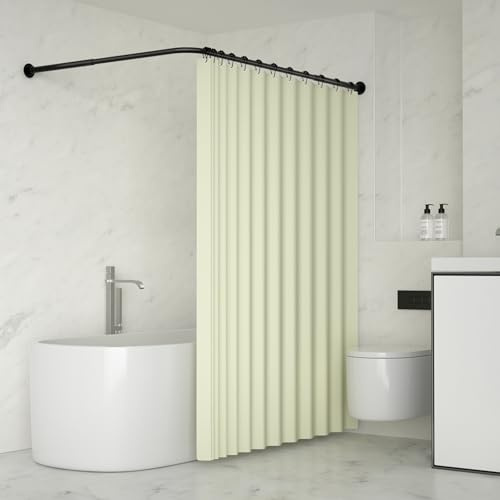 YOFOQ Barra Cortina Ducha en Forma de L, Barra Ducha Extensible Esquina 60-93.5x60-93.5 cm, Acero Inoxidable, Con 16 Anillas para Cortina, Negro