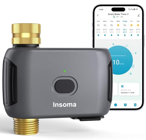 Insoma WiFi Water Timer for Garden with Brass Inlet & Outlet, Smart Sprinkler Timer, APP Remote Control WiFi Hose Timers, automatic Tap timers with AUTO/Rain Delay/Manual Mode for Yard Lawn Watering