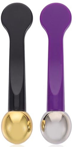 MAGICLULU Lot de 2 Cuillères Compactes pour Crème Contour des Yeux, Applicateurs Professionnels pour Massage Oculaire Quotidien, en Plastique Léger Violet et Noir, Outil de Soin des Yeux
