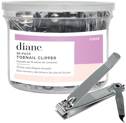 Diane D909 Stainless Steel Straight Edge Toenail Clipper with Fold Out File for Natural Nails - 36 Pack Bin