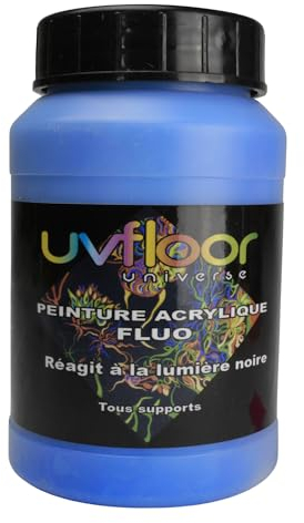 UV FLOOR - Acrylfarbe - Spezial Schwarzlicht Und Ultraviolett - Knallig - Fließend Und Hochpigmentiert - Neonfarben - Neonblau - 250ml
