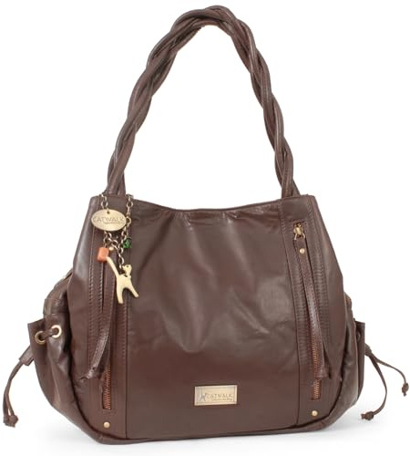 Catwalk Collection Handbags - Women's Large Leather Hobo Shoulder Bag - Tote Bag With Zip - Handbag With Multiple Compartments - Caz - Dark Brown