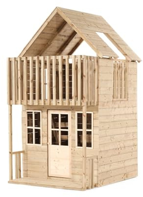 TP Toys Loft Wooden Playhouse - Two Level Wooden Playhouse for Kids Outdoor. Made From FSC Certified European Timber, Features a Panelled Door, Internal ladder and 3 Windows - Fun Sturdy Wendy House.