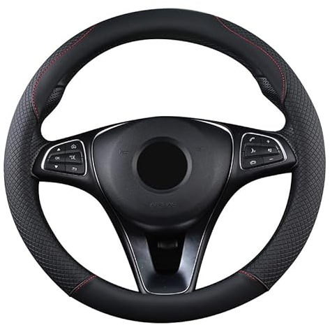 SFONIA Coprivolante Copri Sterzo per Auto Protezione Custodia Volante Cover in Pelle Artificiale Universale 37-38cm / 15 Antiscivolo Traspirante Durevole (Nero)