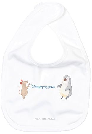 Mr. & Mrs. Panda Organic Babylätzchen Maus Pinguin Geburtstag - Geschenk, Babygeschenk, Geburtstagskind, Klettlätzchen, Geburtstagsgeschenk, Happy