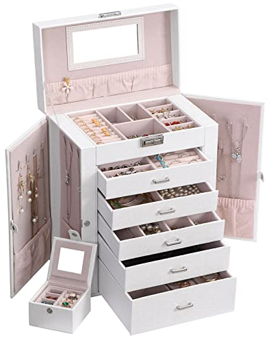 ANWBROAD Scatola Portagioie Enorme a 6 Livelli Cofanetto Portaoggetti per Gioielli Scatola Portaoggetti per Esposizione Con Serratura Specchio Portagioie per Ragazze Regalo Ecopelle JJB004W