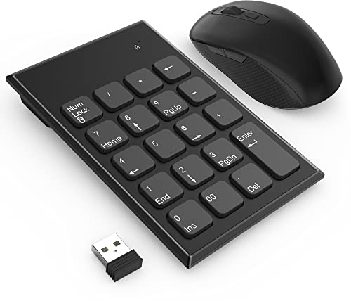 Kabellose Nummernblock und Maus Kombination 2.4G mit 3 einstellbaren DPI 800/1200/1600, Tragbarer Ultraflacher USB-Ziffernblock und Maus für Laptop Desktop PC und Notebook, mit EIN USB Empfänger