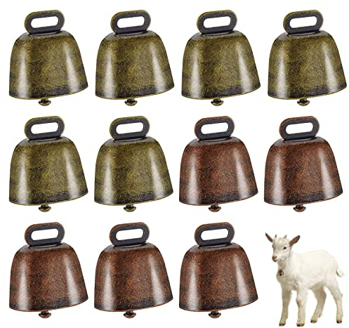 cersaty® 12 STK Ziegenglocke Kuhglocken Klein, Vintage kuhglocke,35 x 37 mm Glöckchen zum Basteln,für Home Farm DIY Glocken(Rote Bronzefarbe,Cyan-Bronze)