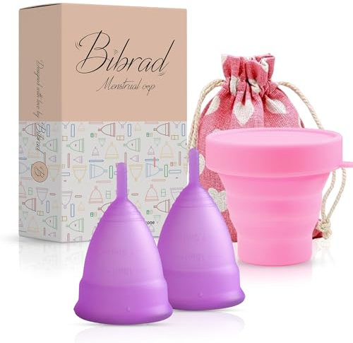 Bibrad Coppetta Mestruale - 2 Coppette Mestruali Taglia L e L, 1 Sterilizzatore, 1 Borsa da Trasporto - 100% Morbida Silicone di Grado Medico Lavabile e Riutilizzabile (L-L)