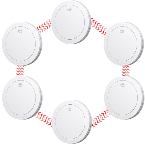 CPVAN Rivelatore di Fumo Interconnessi con Batteria da 10 Anni, 85dB Rivelatore di Incendio Senza Fili con Supporto Magnetico, Standard Europeo EN14604, 6 Pezzi