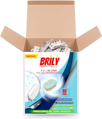 BRILY by Naramaki NOVITA' Pastiglie Detersivo Per La Lavastoviglie 60 TABS ALL IN ONE - 60 Capsule Limone - Azione Disincrostante (BRILY 60 TABS)