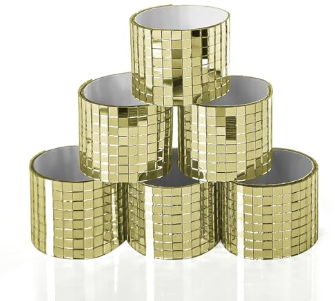 Art3dwallpanels Confezione da 6 piastrelle autoadesive a specchio in vetro a mosaico, 2364 pezzi, piccole piastrelle quadrate a specchio, per decorazioni fai da te, palla da discoteca, colore oro
